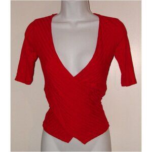 Bershka red wrap v neck top ribbed S/XS fitted sexy